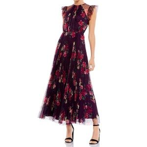 Mac Duggal Floral Ruffle Fit & Flare Tulle Evening Dress In Plum Multi Size S